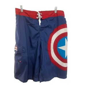 Captain America Shorts Mens  Large Blue Lined Marvel Swimmer Swimming